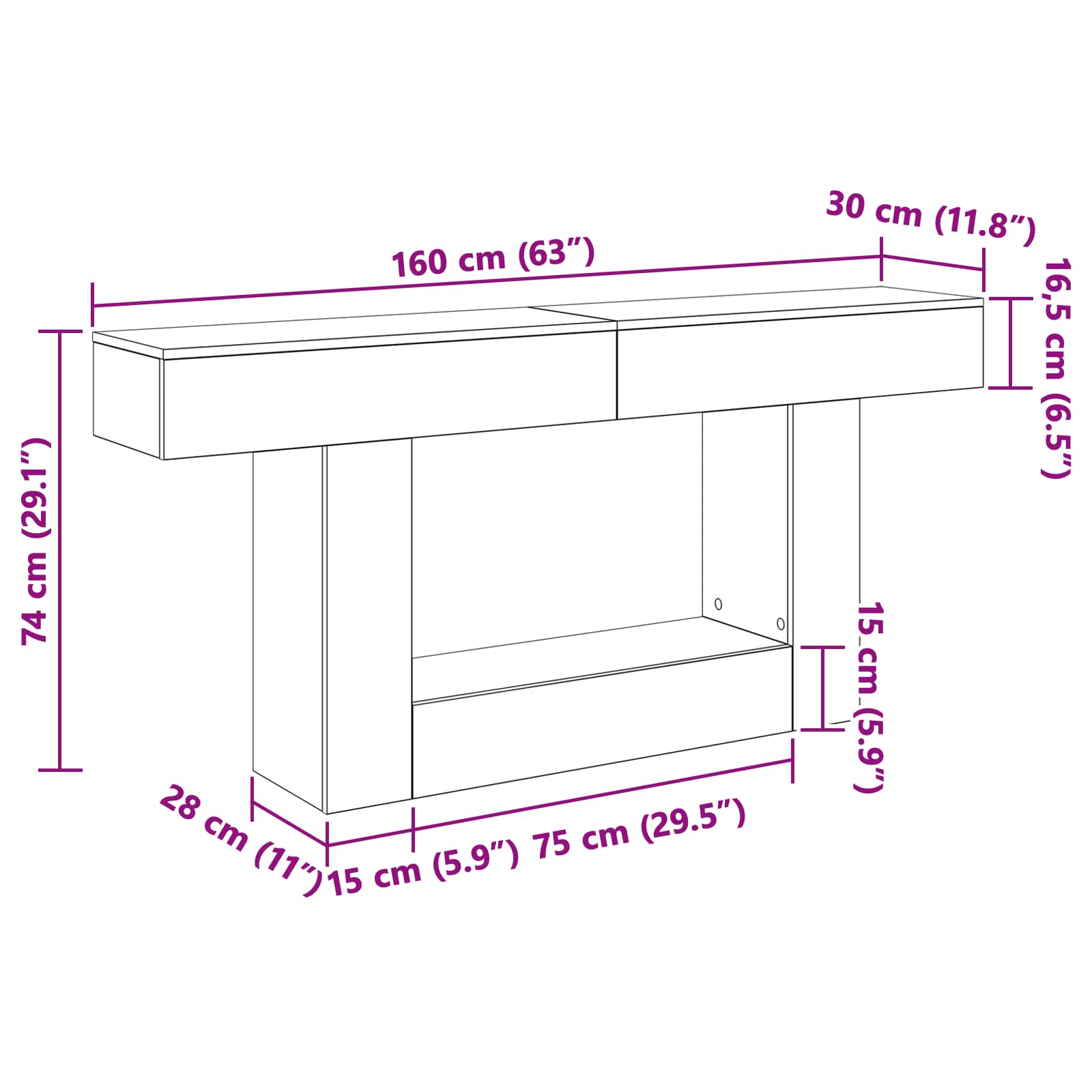 Betono Pilka 160 x 30 x 74 cm