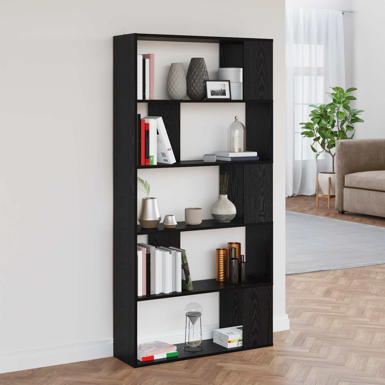 Grāmatu plaukts Melns ozols 80 x 24 x 159 cm Inženierijas koksne