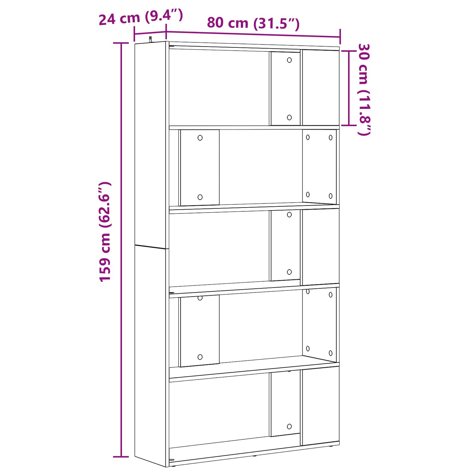 Grāmatu plaukts Melns ozols 80 x 24 x 159 cm Inženierijas koksne