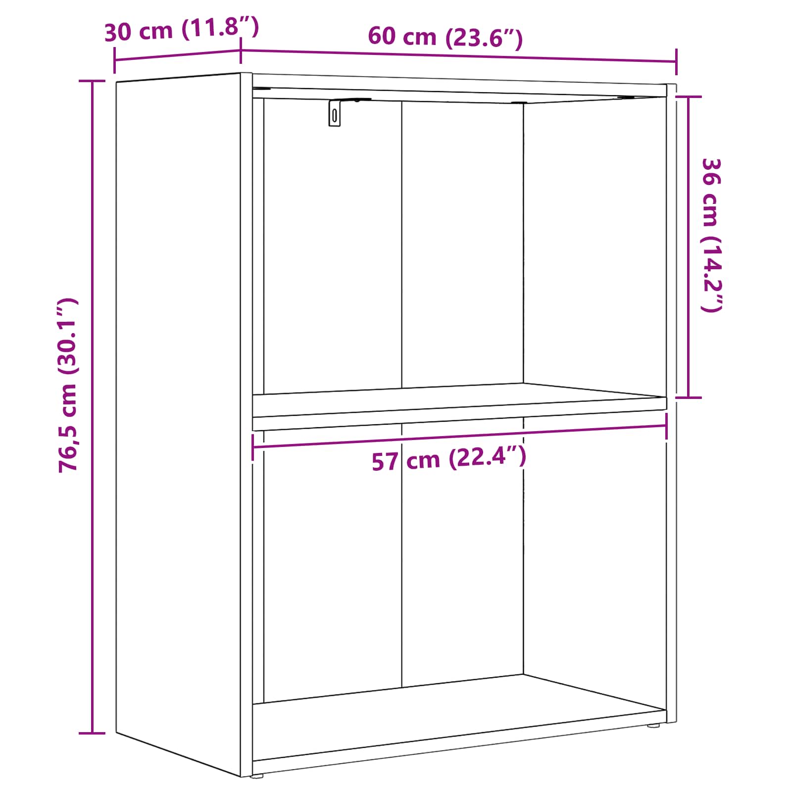 Grāmatu plaukts Melnā ozola krāsā 60 x 30 x 76.5 cm Konstruētā koksne