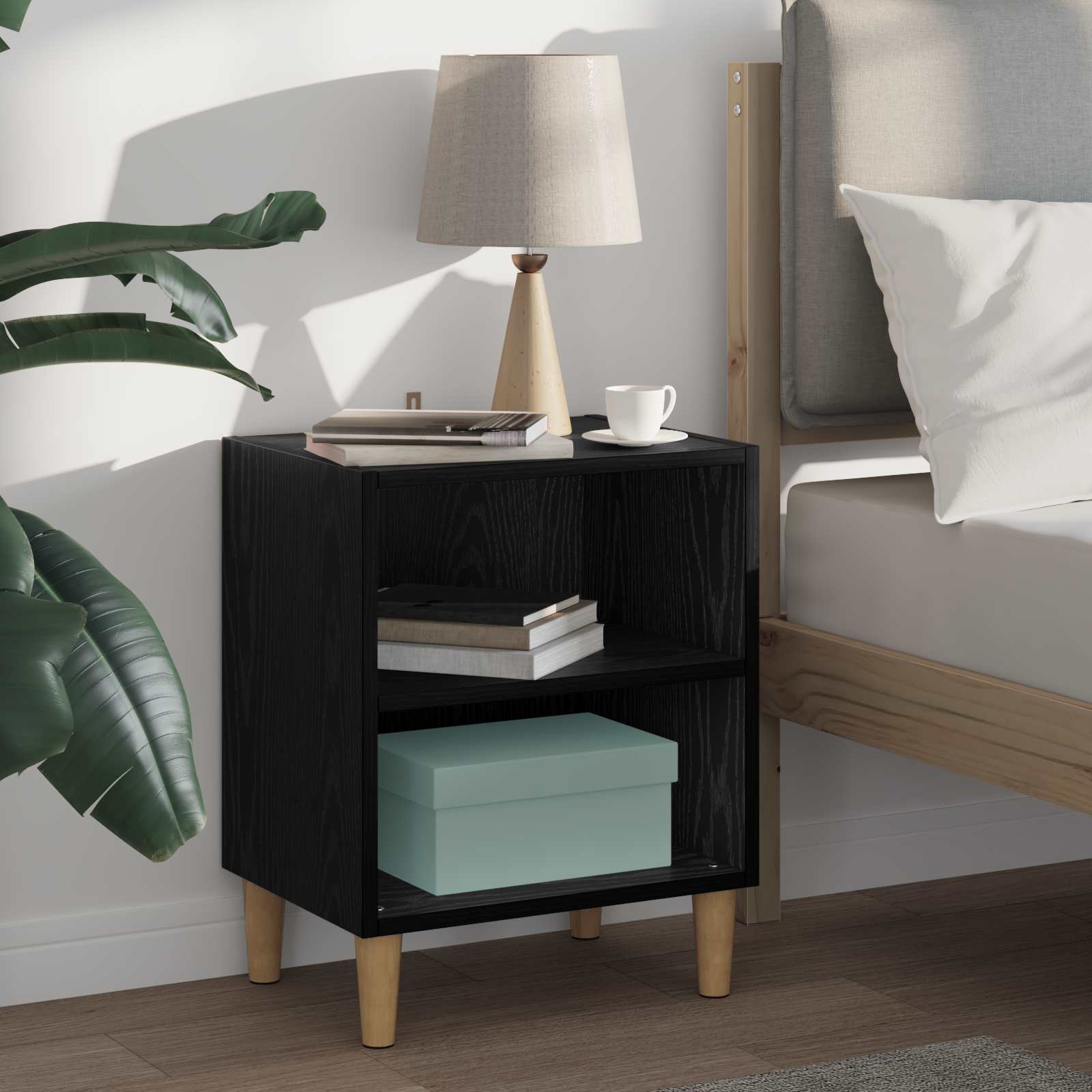 Bedside cabinet Black oak 40 x 30 x 50 cm Engineered wood