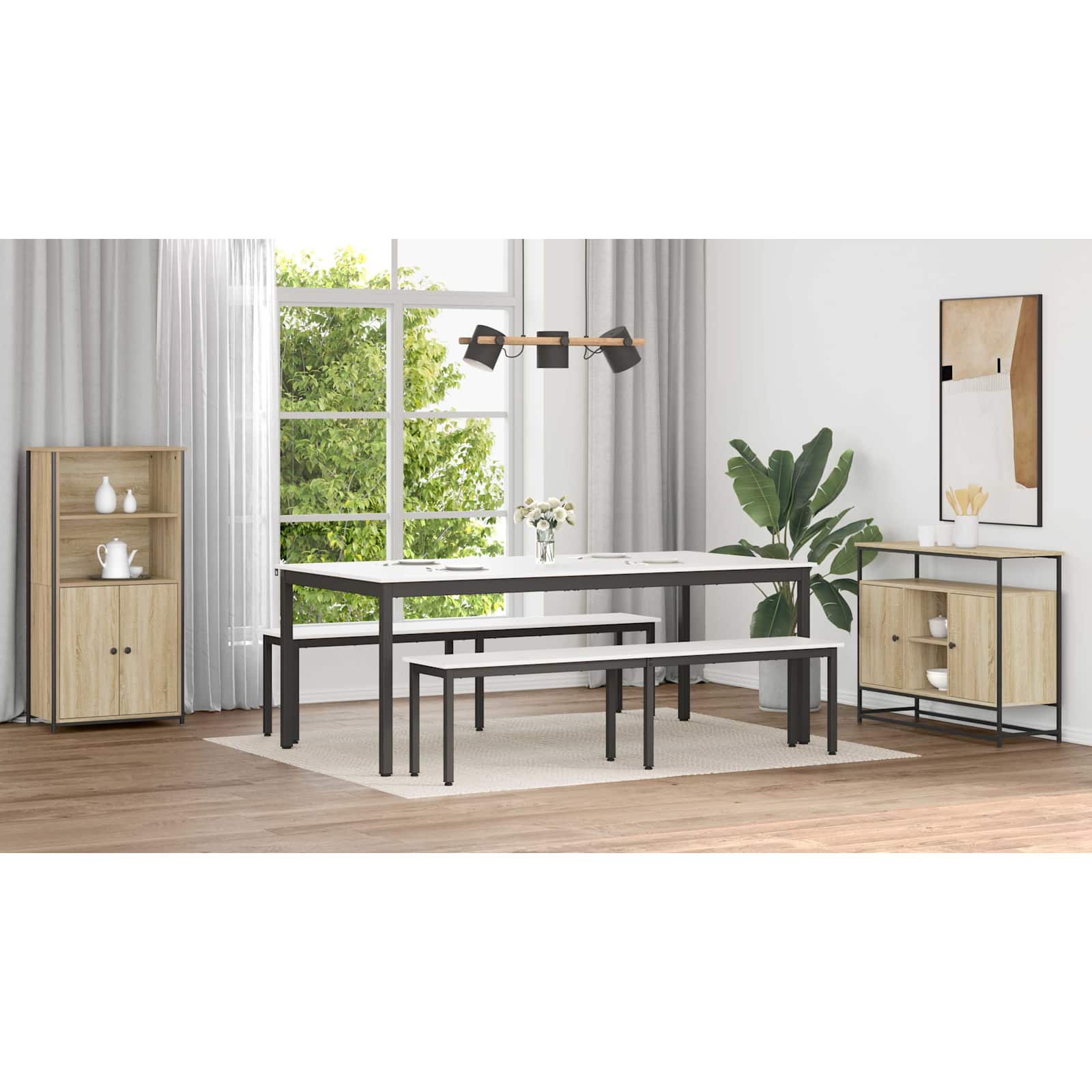 Valgomojo stalas Balta 200 x 100 x 75 cm Kietos pušies mediena