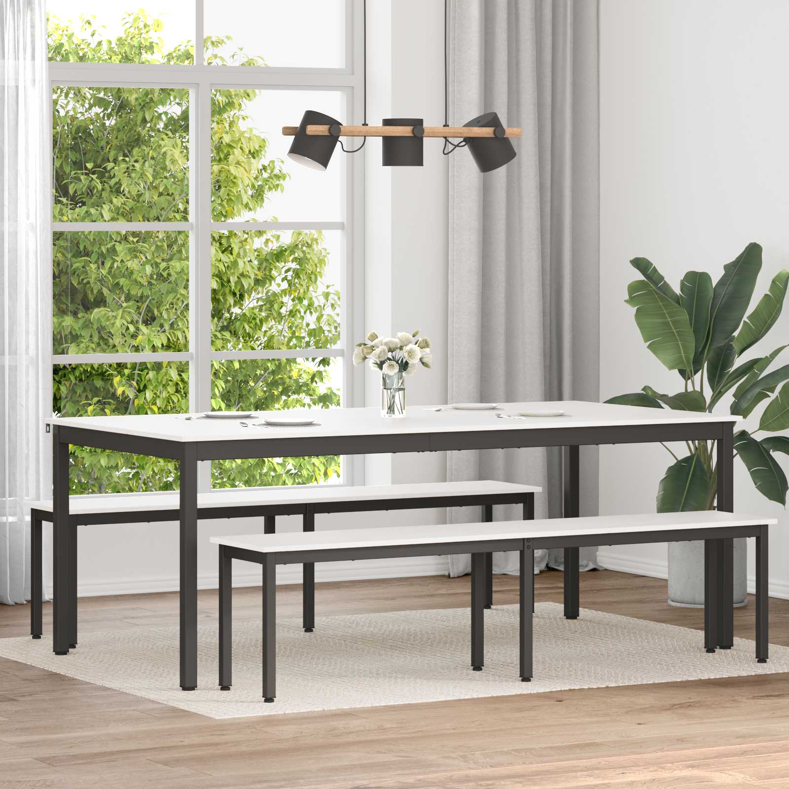 Valgomojo stalas Balta 200 x 100 x 75 cm Kietos pušies mediena