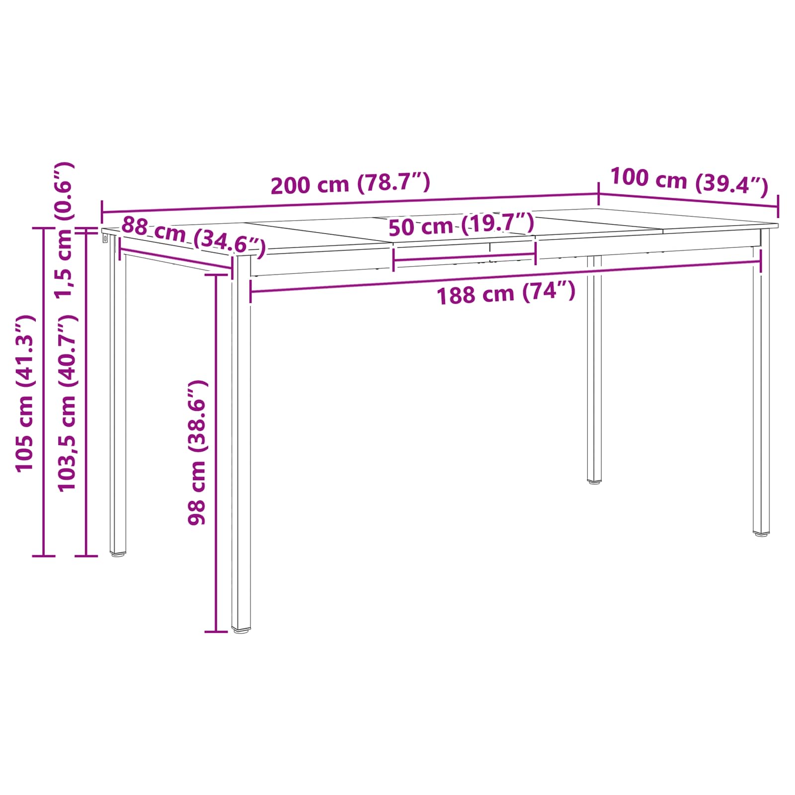 Baro stalas Balta 200 x 100 x 105 cm Kietos pušies mediena