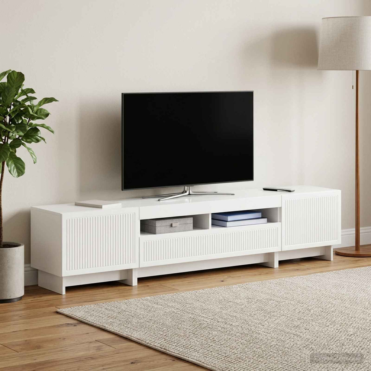 5 dalių LED televizoriaus stovas Itin blizgi balta