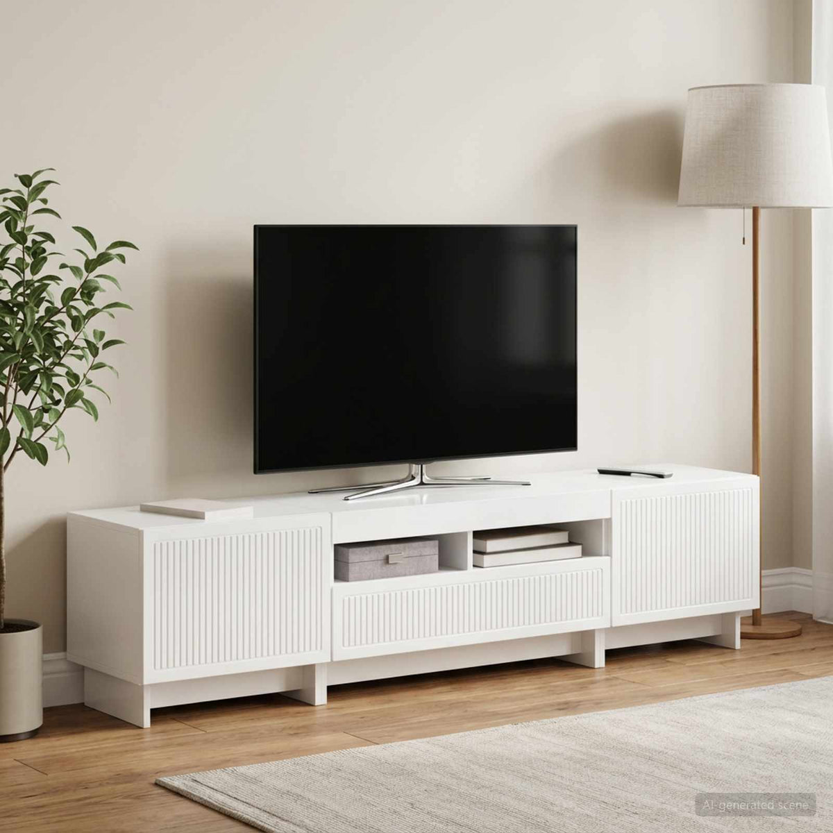 5 dalių LED televizoriaus stovas Itin blizgi balta