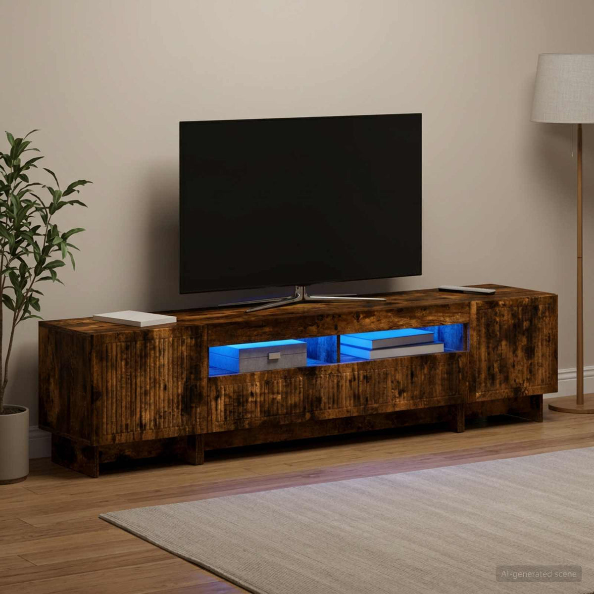 5 dalių LED televizoriaus stovas Dūminio ąžuolo