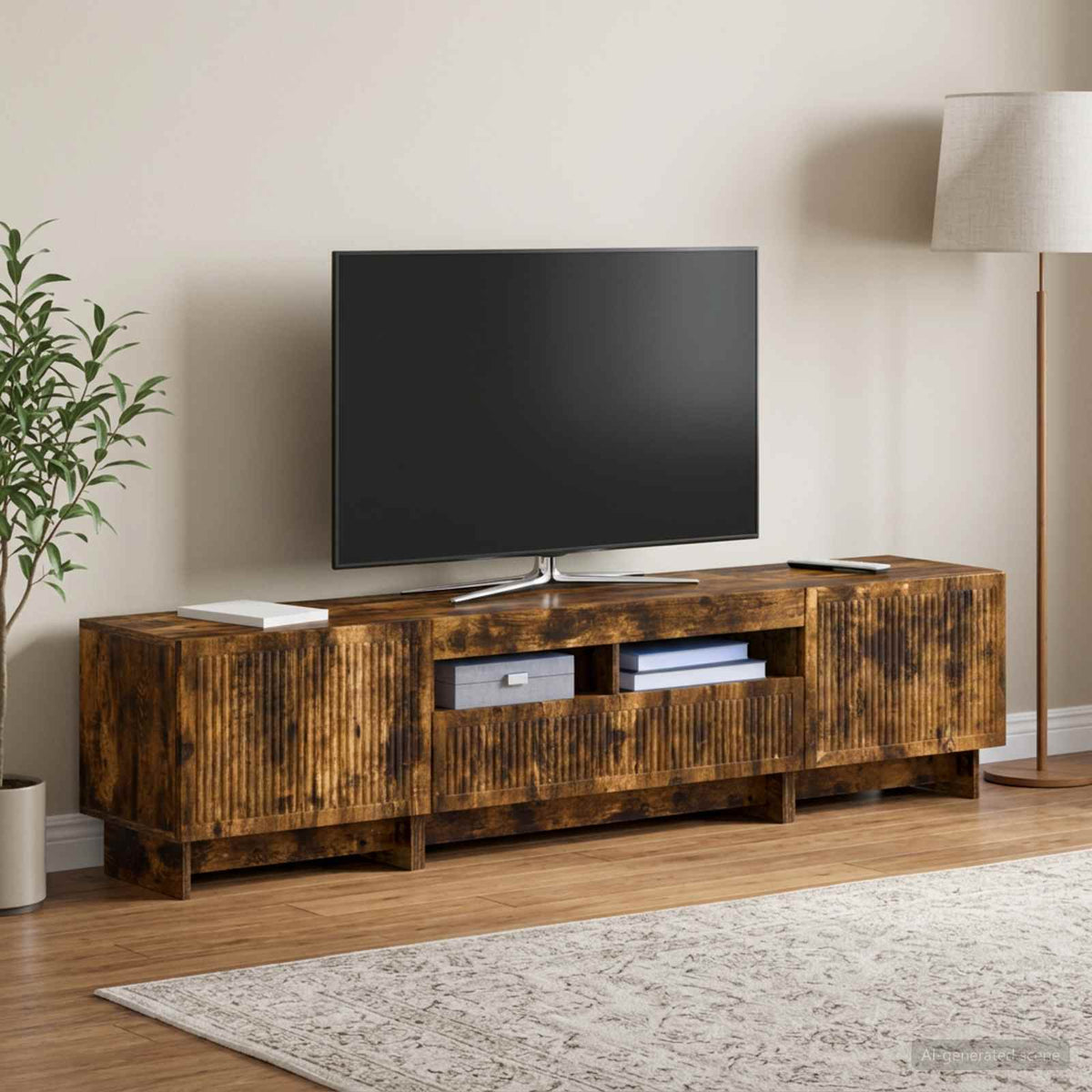 5 dalių LED televizoriaus stovas Dūminio ąžuolo