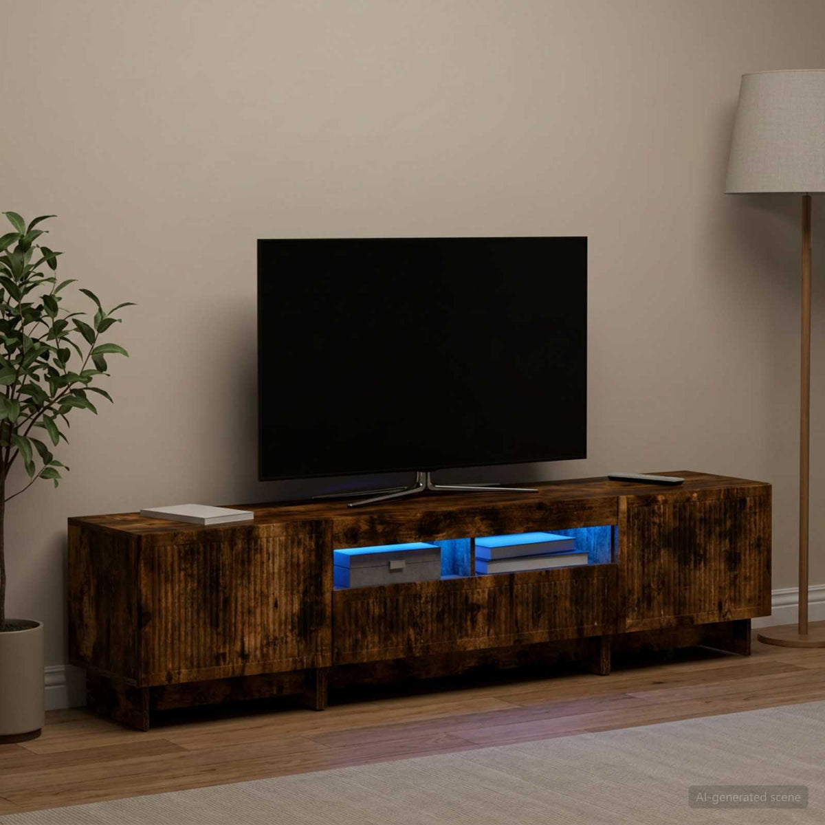 5 dalių LED televizoriaus stovas Dūminio ąžuolo