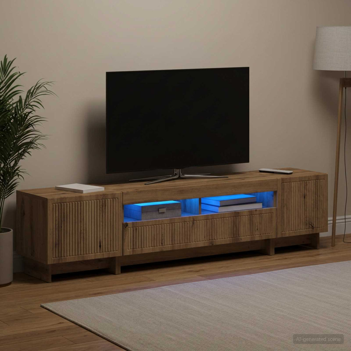 5 dalių LED televizoriaus stovas Artisano ąžuolo