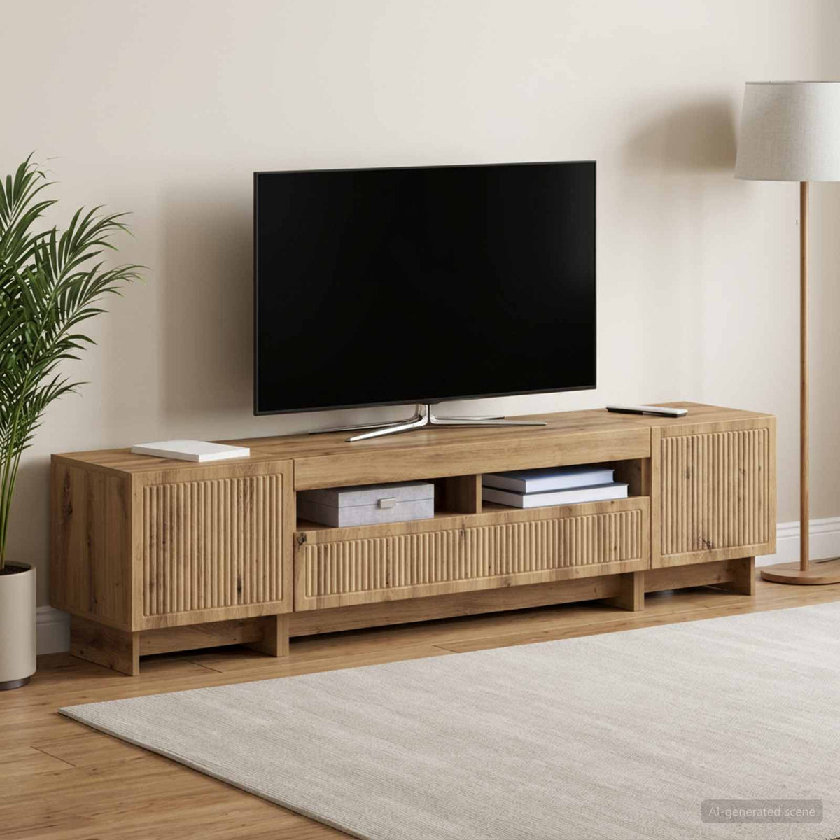 5 dalių LED televizoriaus stovas Artisano ąžuolo