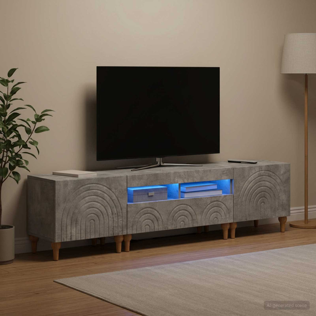 3 dalių LED televizoriaus spintelė Betono pilka