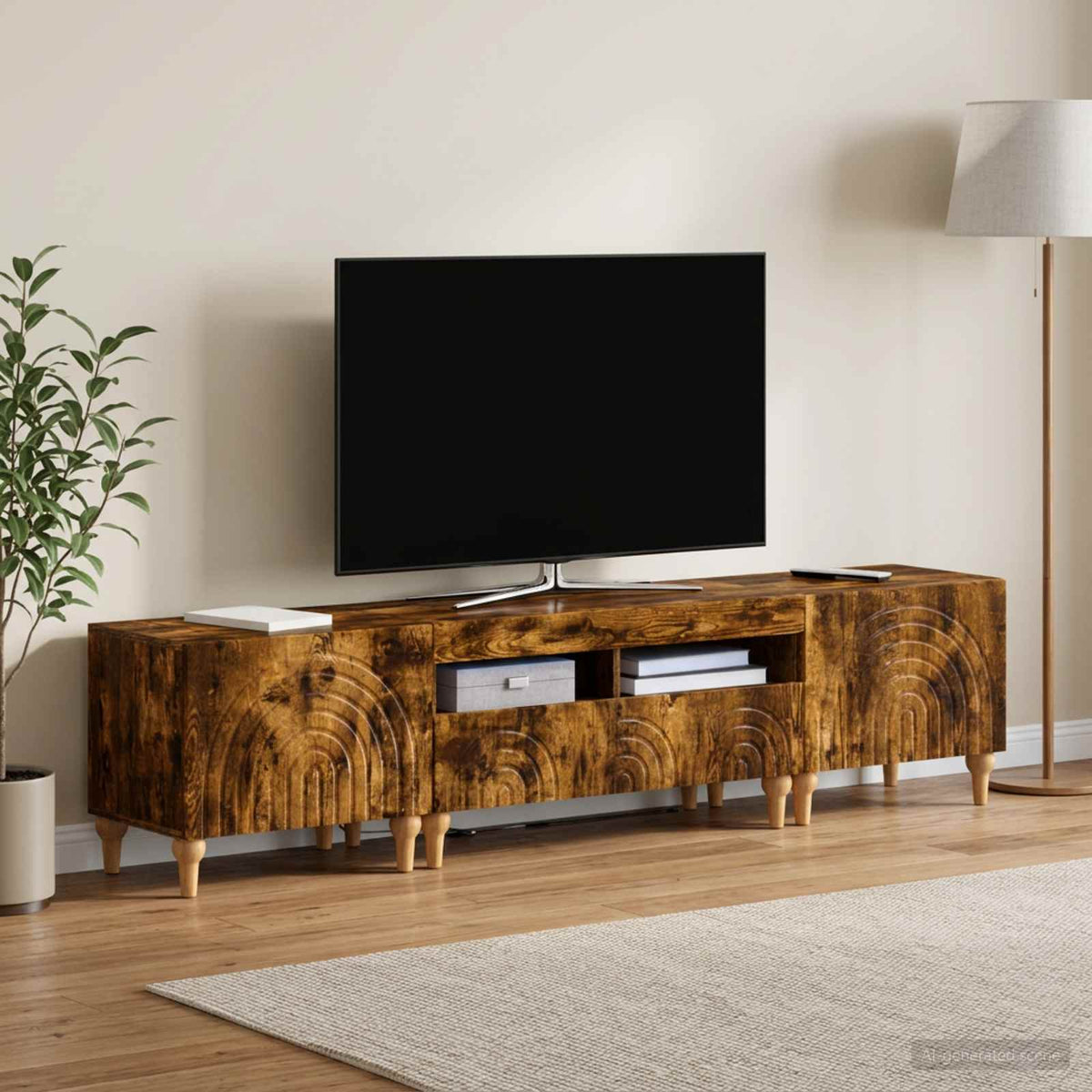 3 dalių LED televizoriaus spintelė Dūminio ąžuolo