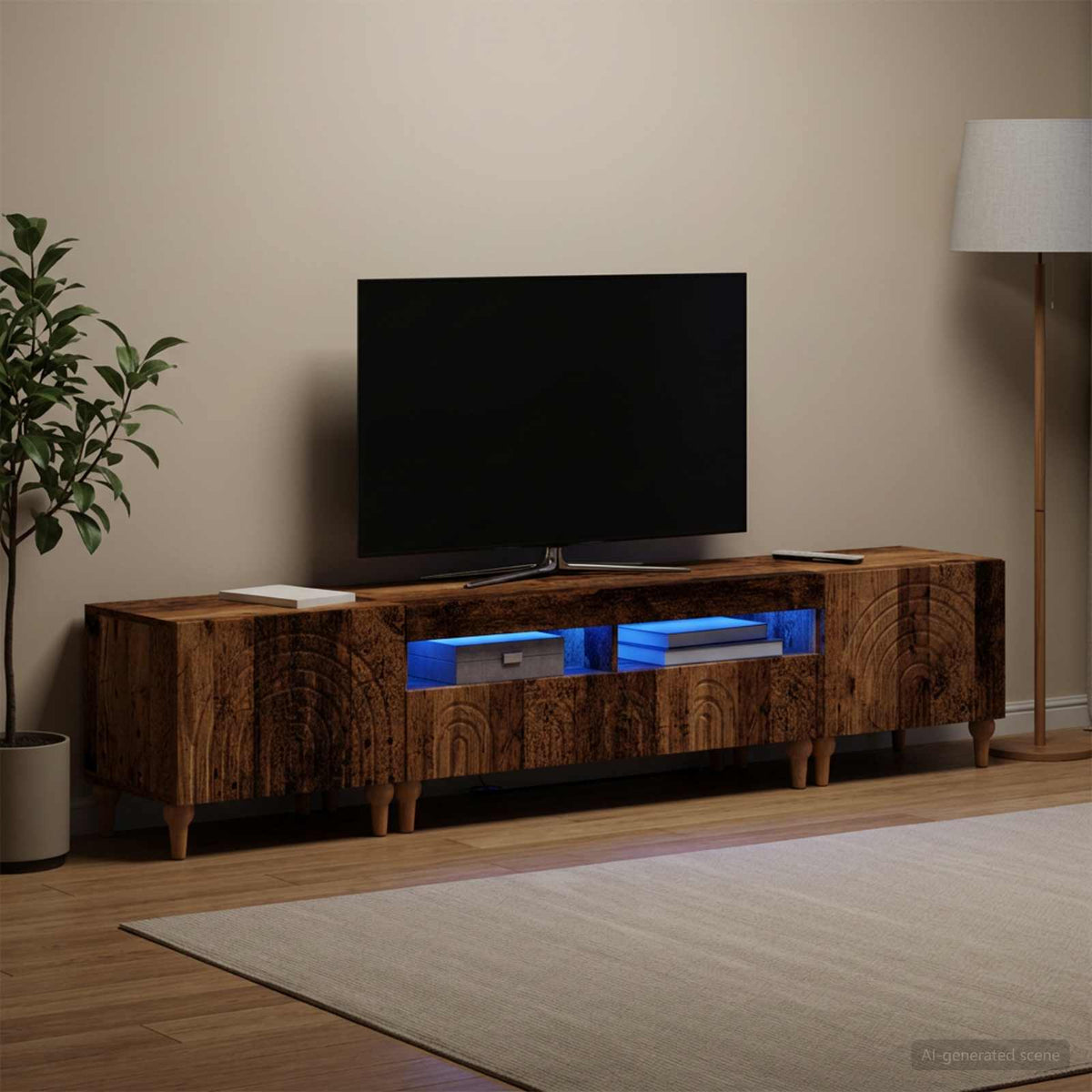 3 dalių LED televizoriaus spintelė Sendintos medienos