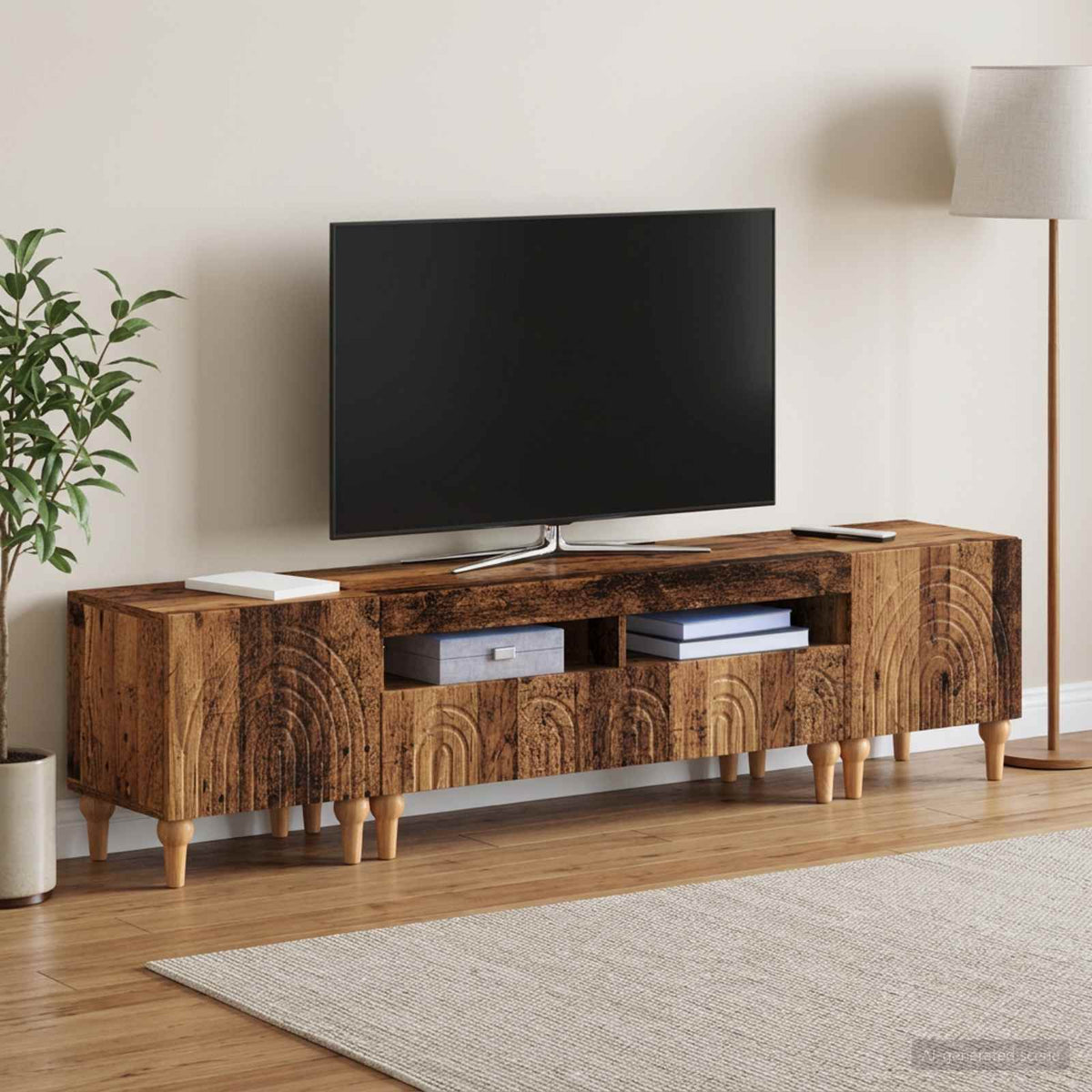 3 dalių LED televizoriaus spintelė Sendintos medienos