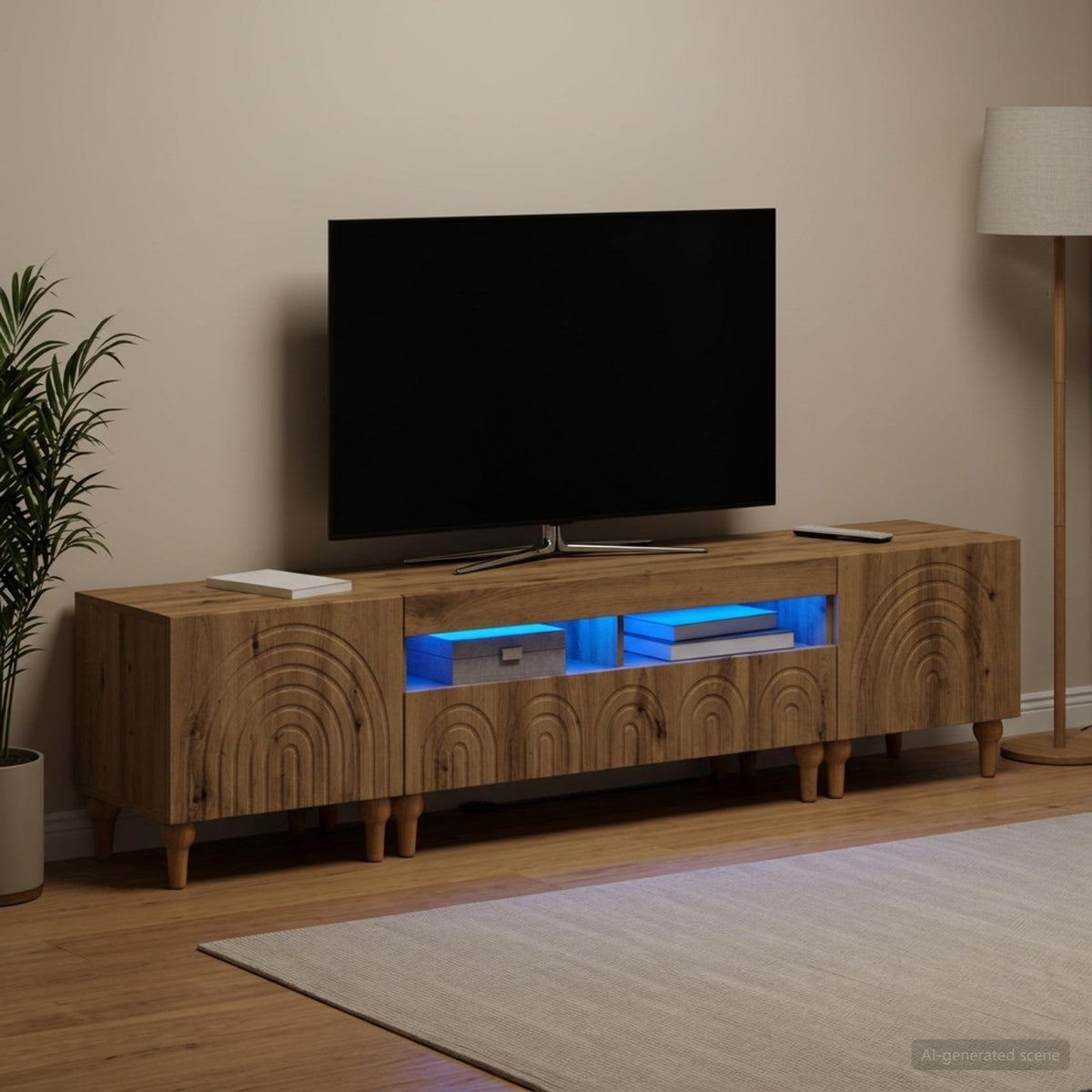 3 dalių LED televizoriaus spintelė Artisano ąžuolo