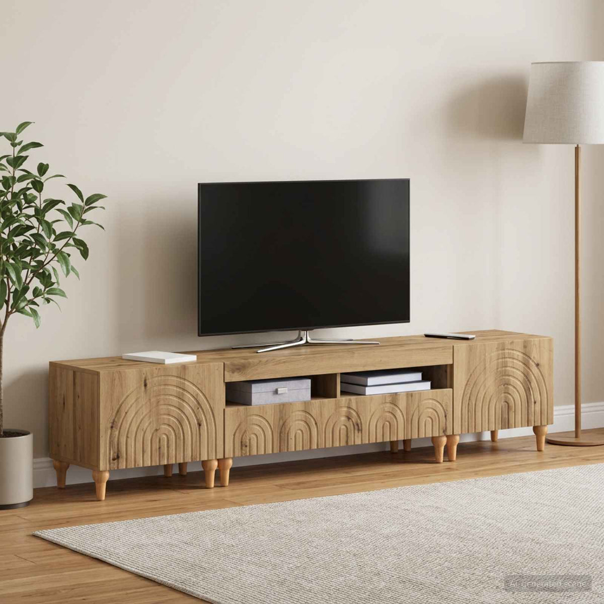 3 dalių LED televizoriaus spintelė Artisano ąžuolo