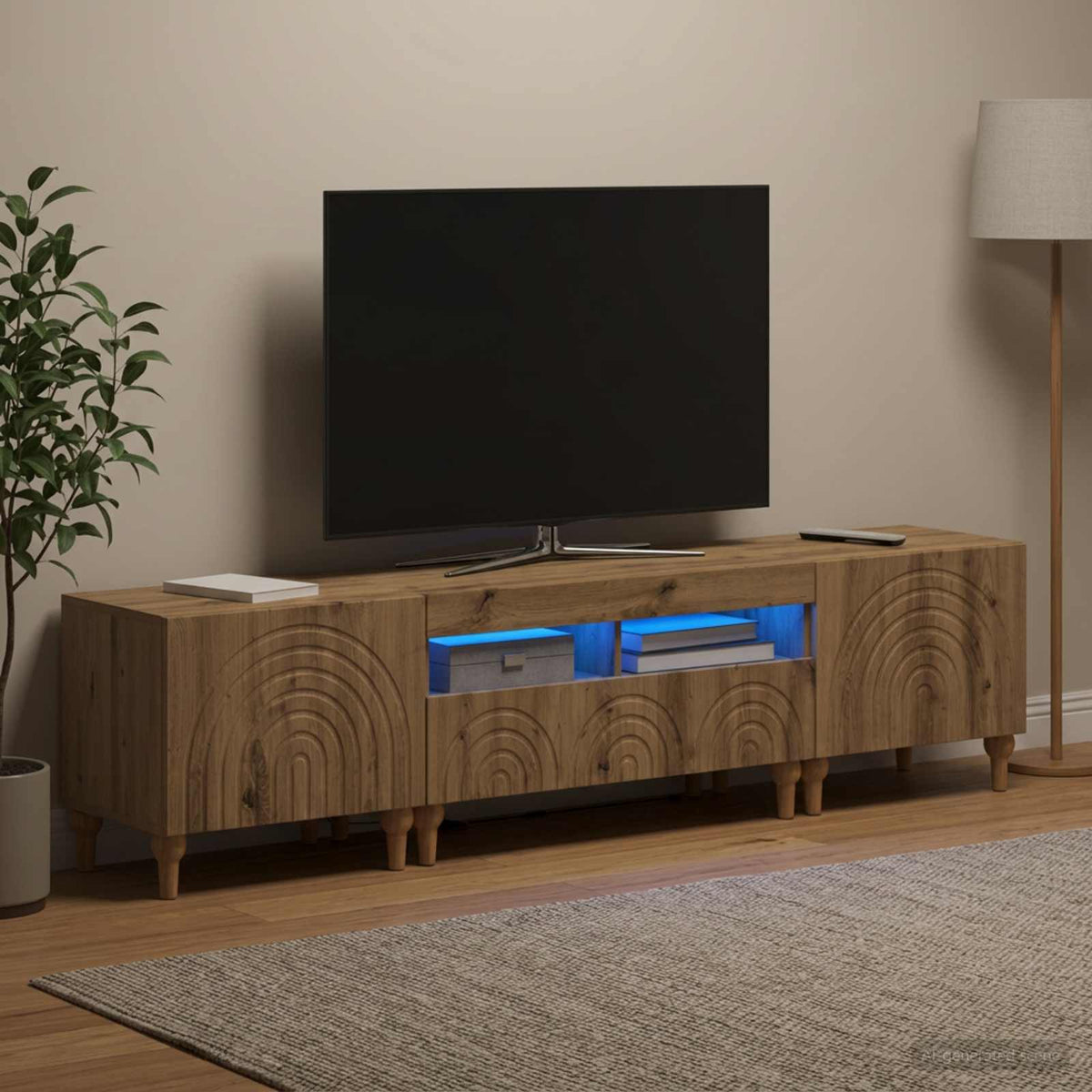 3 dalių LED televizoriaus spintelė Artisano ąžuolo