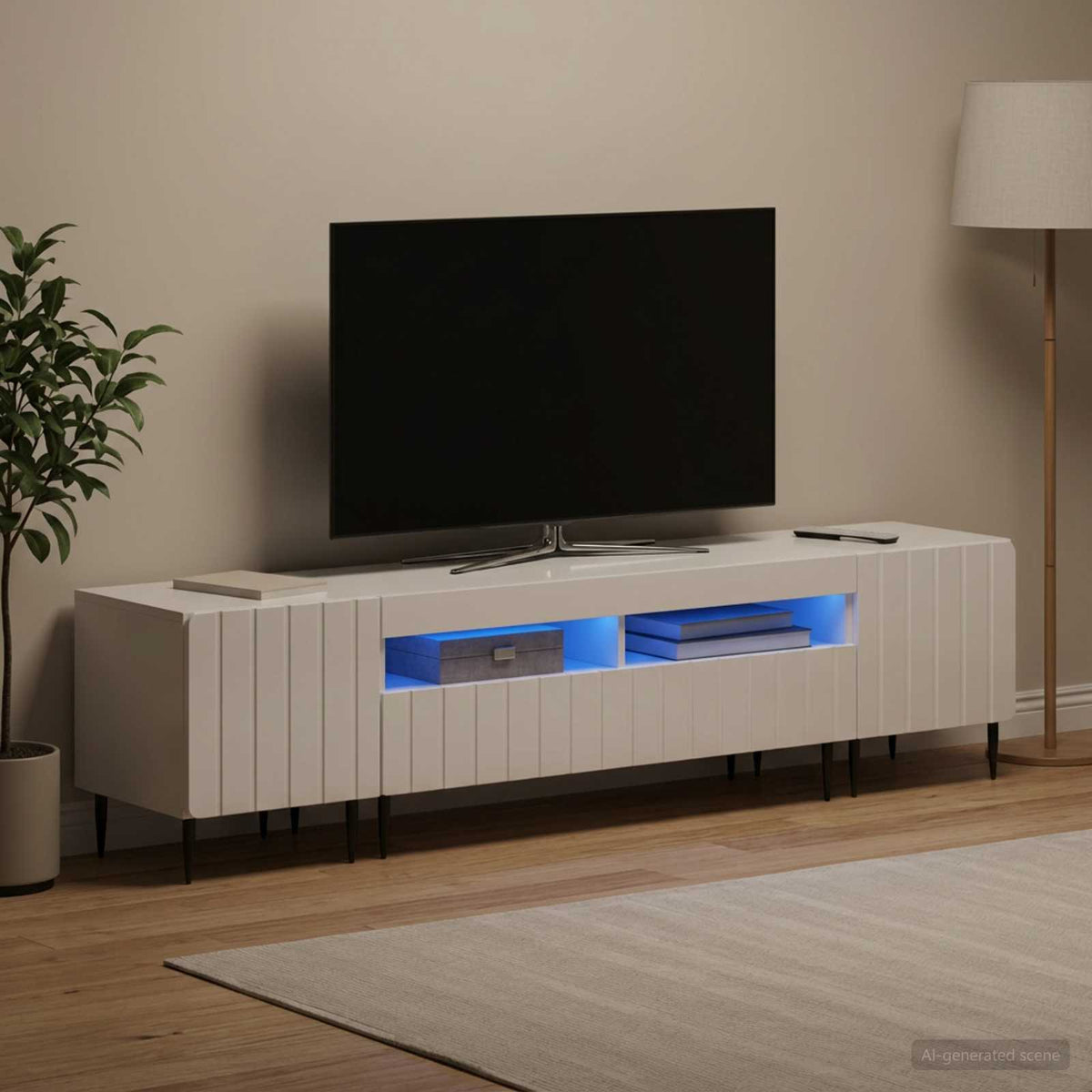 5 dalių LED televizoriaus stovas Itin blizgi balta
