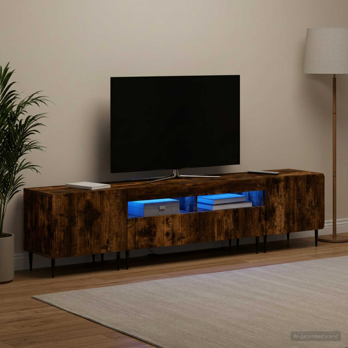 5 dalių LED televizoriaus stovas Dūminio ąžuolo