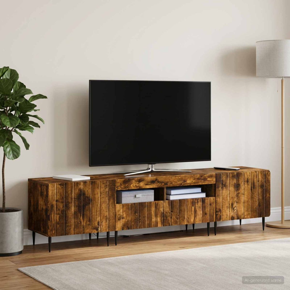 5 dalių LED televizoriaus stovas Dūminio ąžuolo