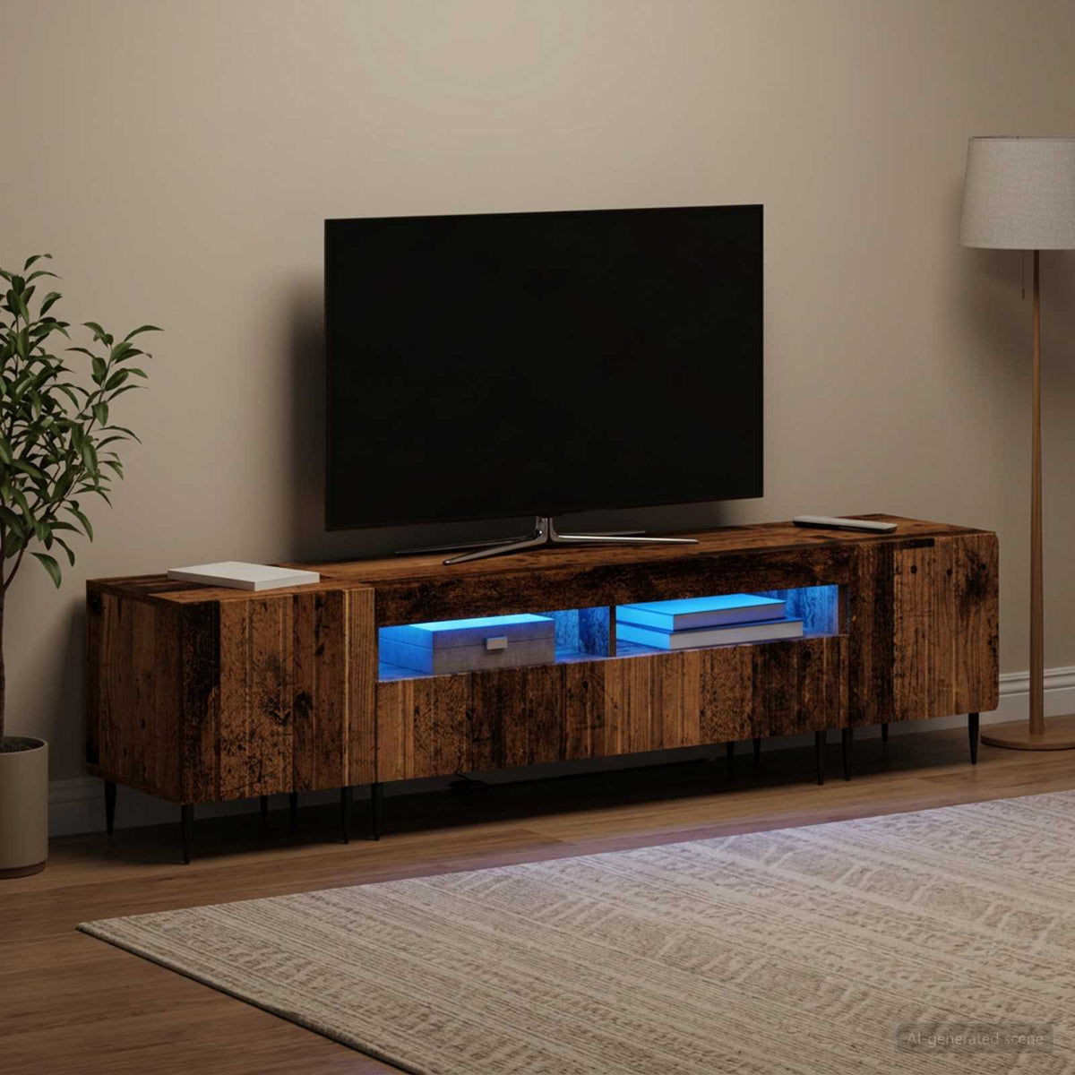 5 dalių LED televizoriaus stovas Sendintos medienos