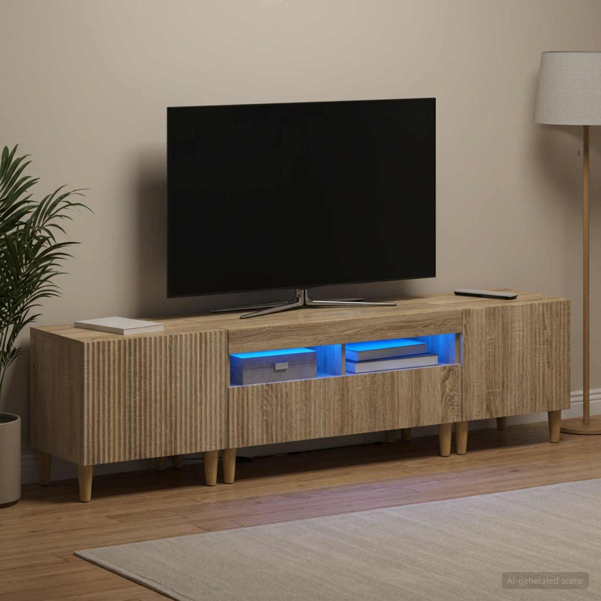 5 dalių LED televizoriaus stovas Sonoma ąžuolas