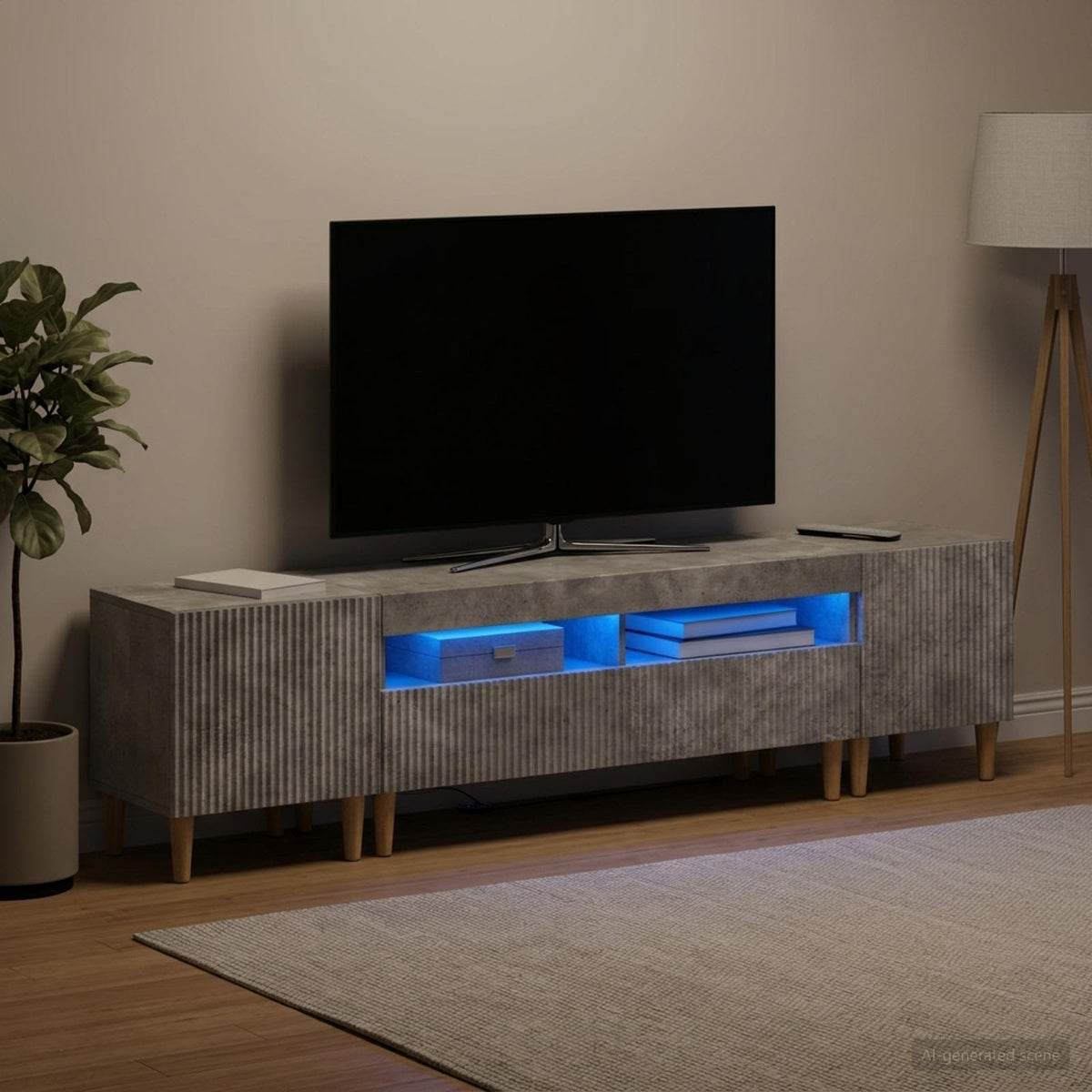 5 dalių LED televizoriaus stovas Betono pilka Apdirbta mediena