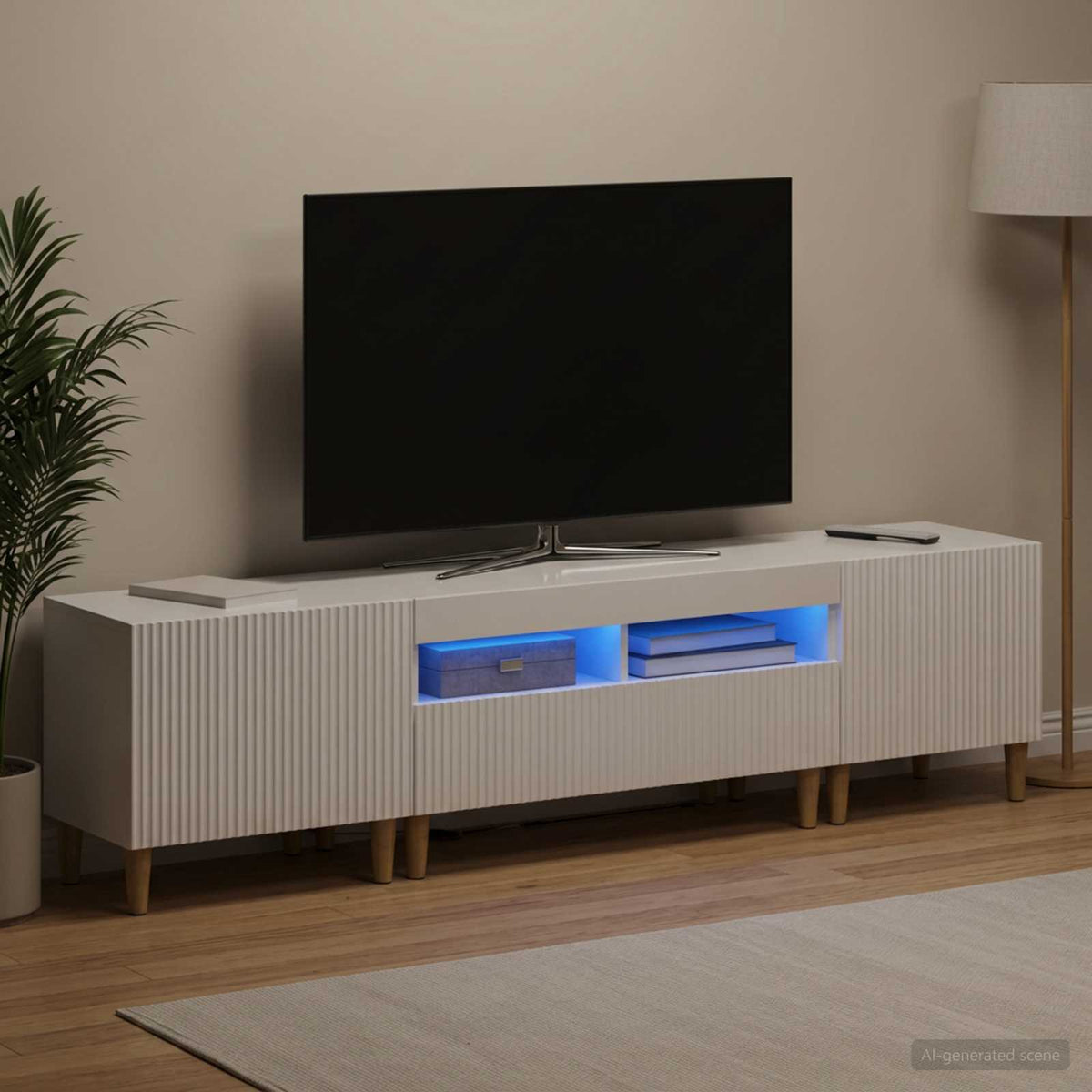 5 dalių LED televizoriaus stovas Itin blizgi balta