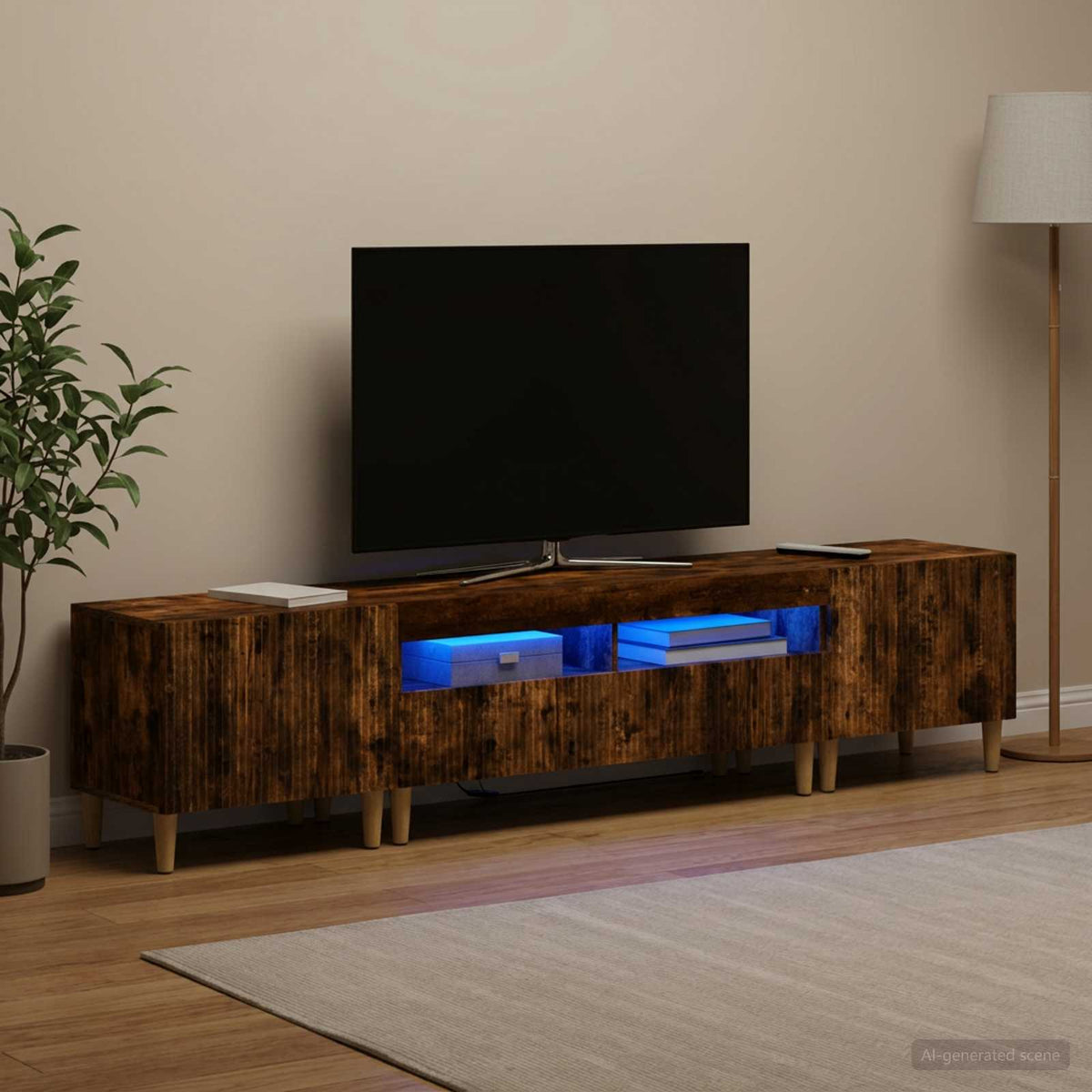 5 dalių LED televizoriaus stovas ARNHEM Dūminio ąžuolo