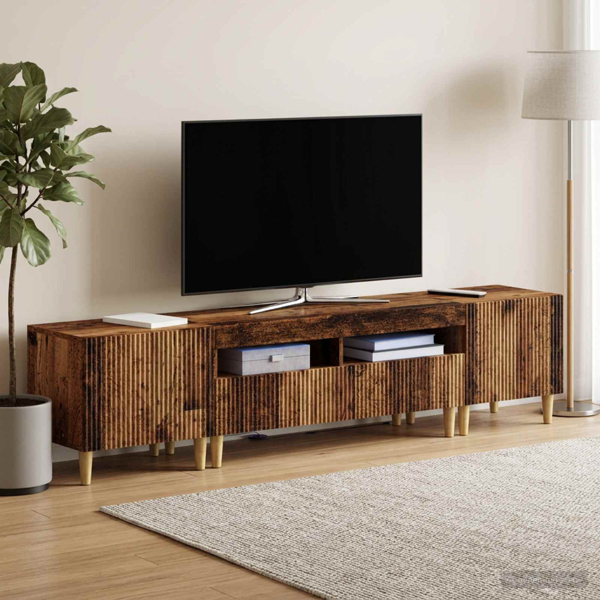 5 dalių LED televizoriaus stovas Sendintos medienos