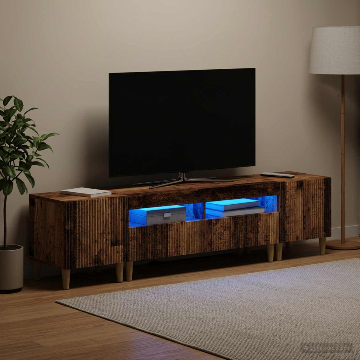 5 dalių LED televizoriaus stovas Sendintos medienos