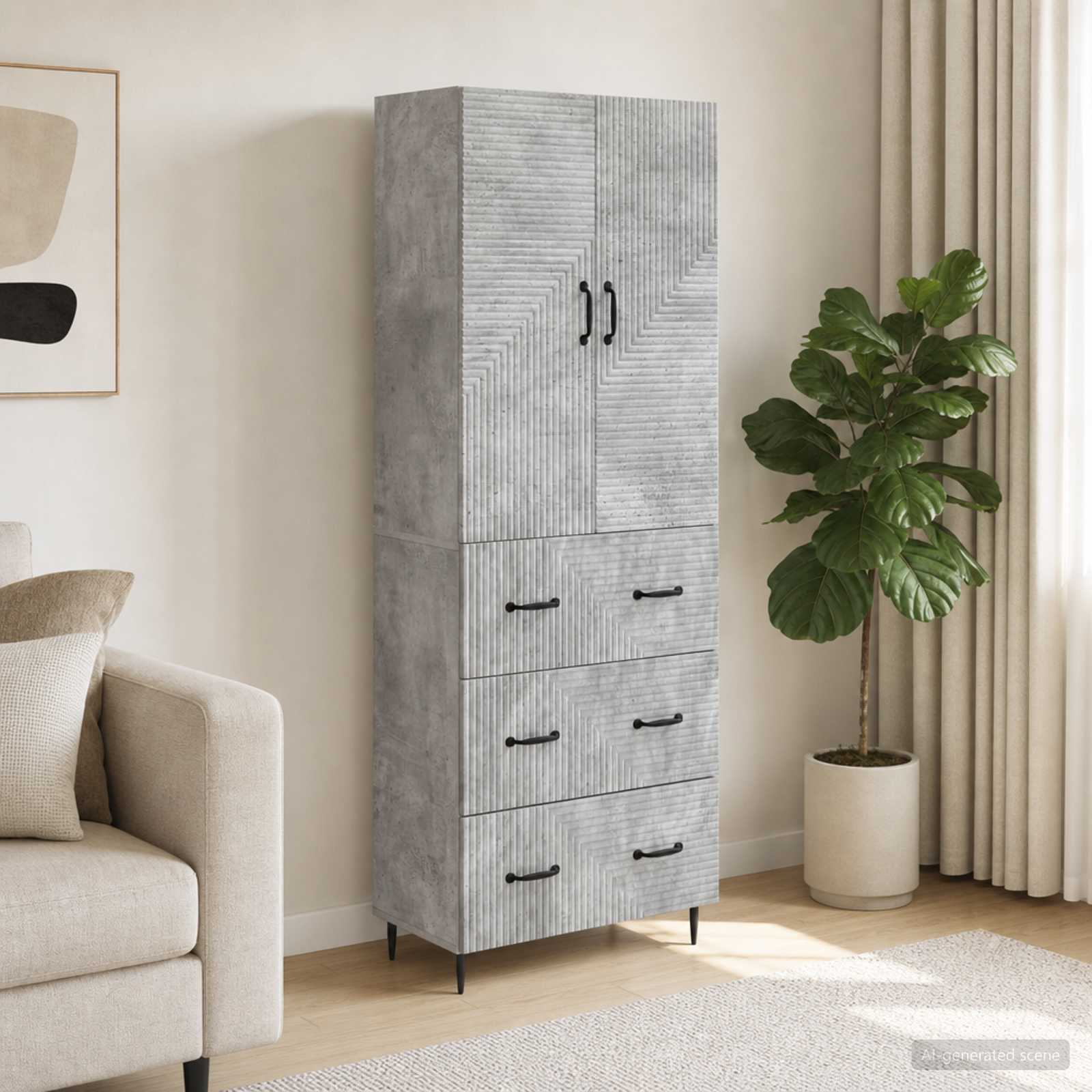Spintelė 2 pcs Betono pilka 66 x 34,5 x 90 cm Apdirbta mediena