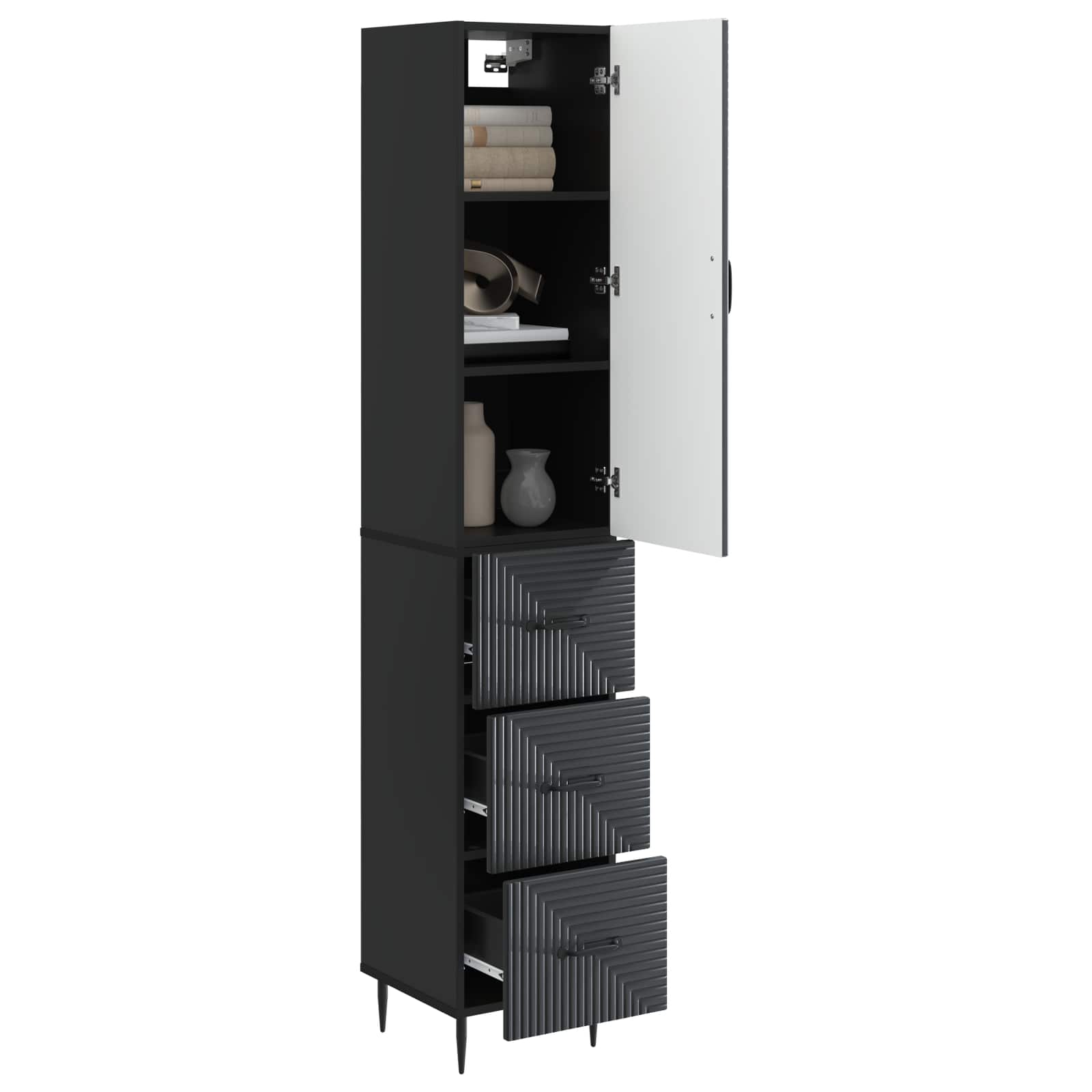 Spintelė 2 pcs Juoda 33 x 34,5 x 90 cm Apdirbta mediena