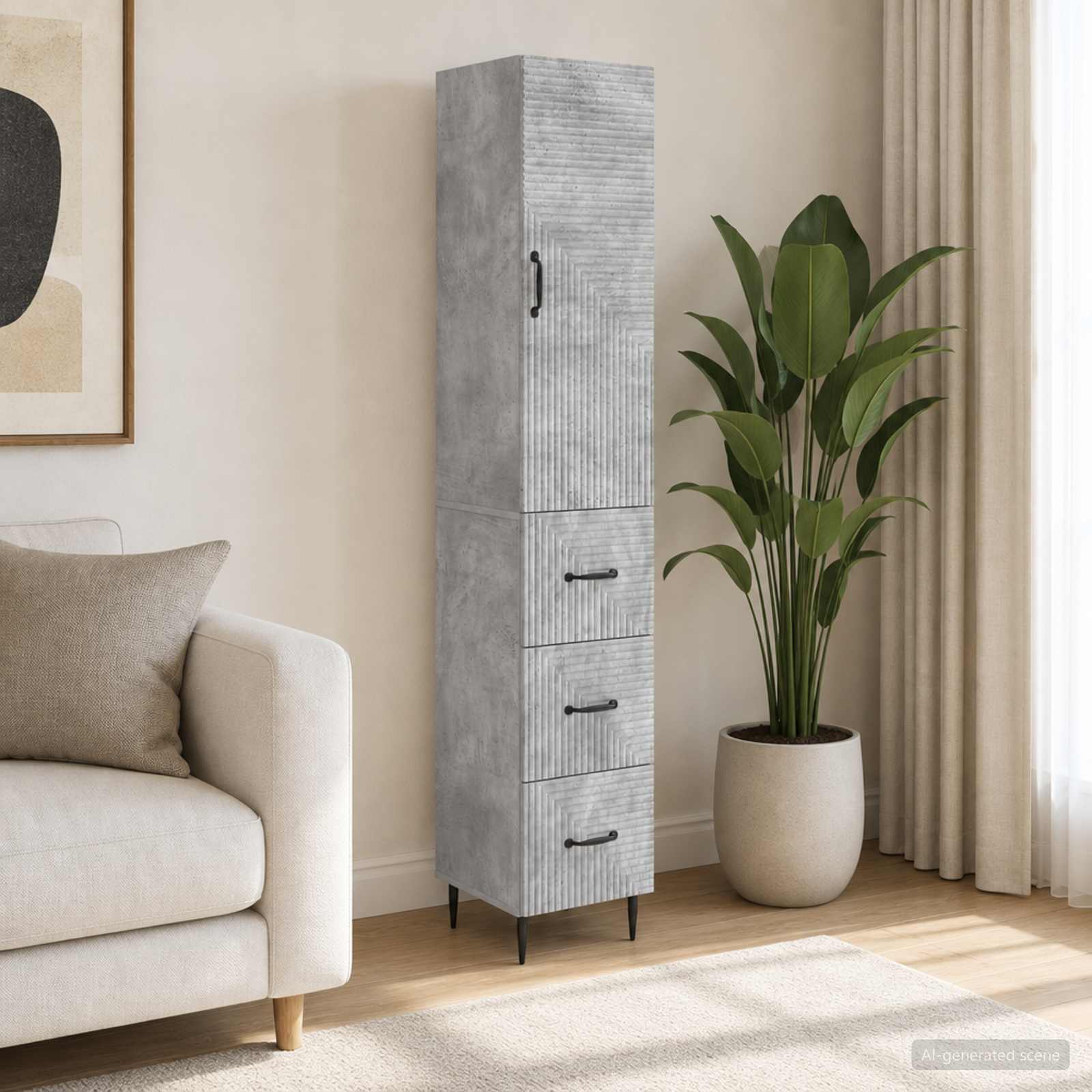 Spintelė 2 pcs Betono pilka 33 x 34,5 x 90 cm Apdirbta mediena