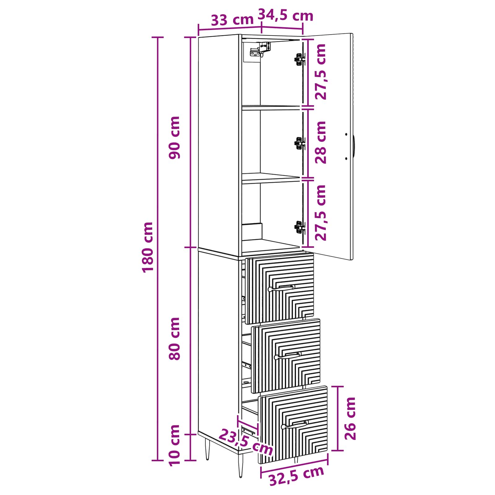 Spintelė 2 pcs Pilka Sonoma 33 x 34,5 x 90 cm Apdirbta mediena