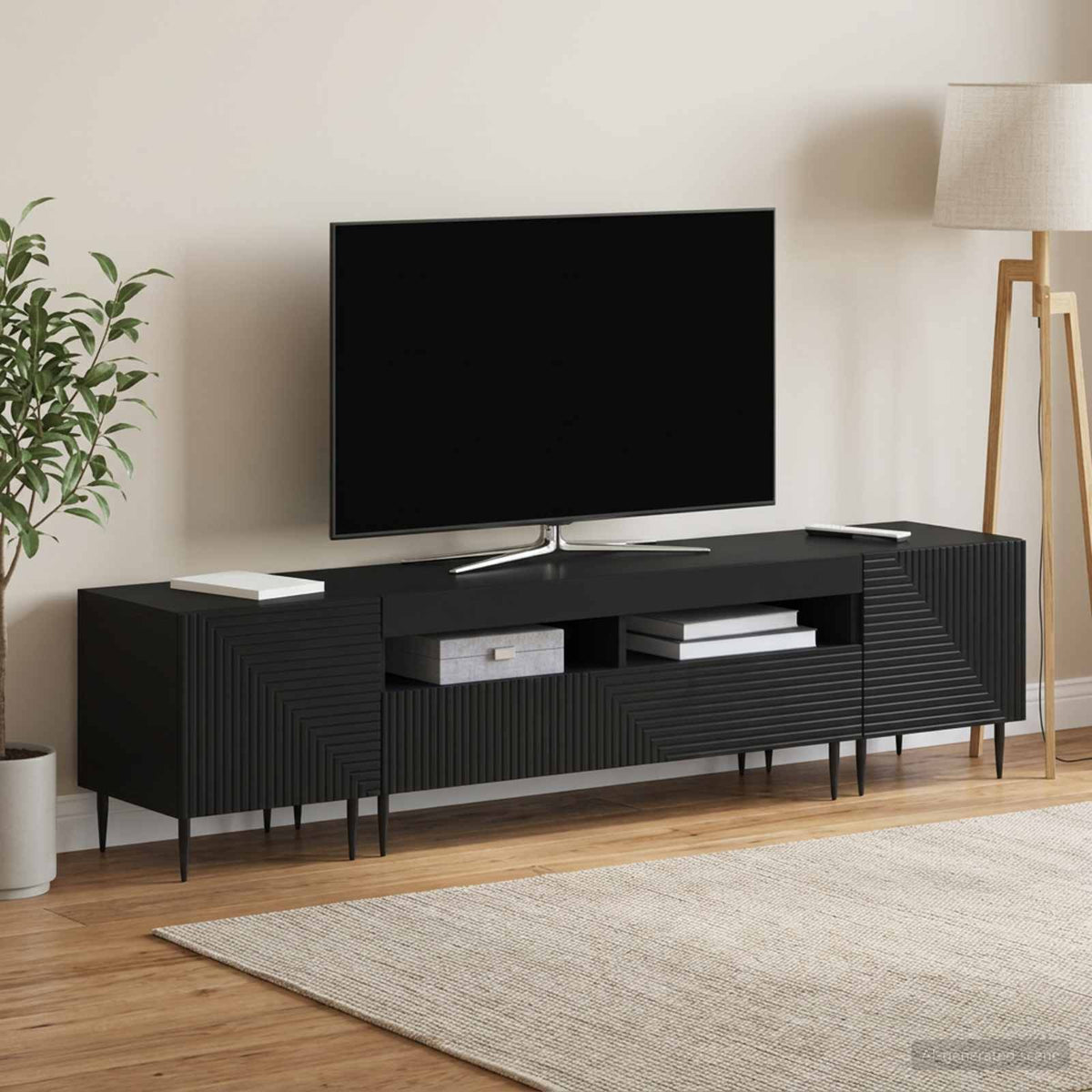 3 dalių LED televizoriaus spintelė Juoda Apdirbta mediena