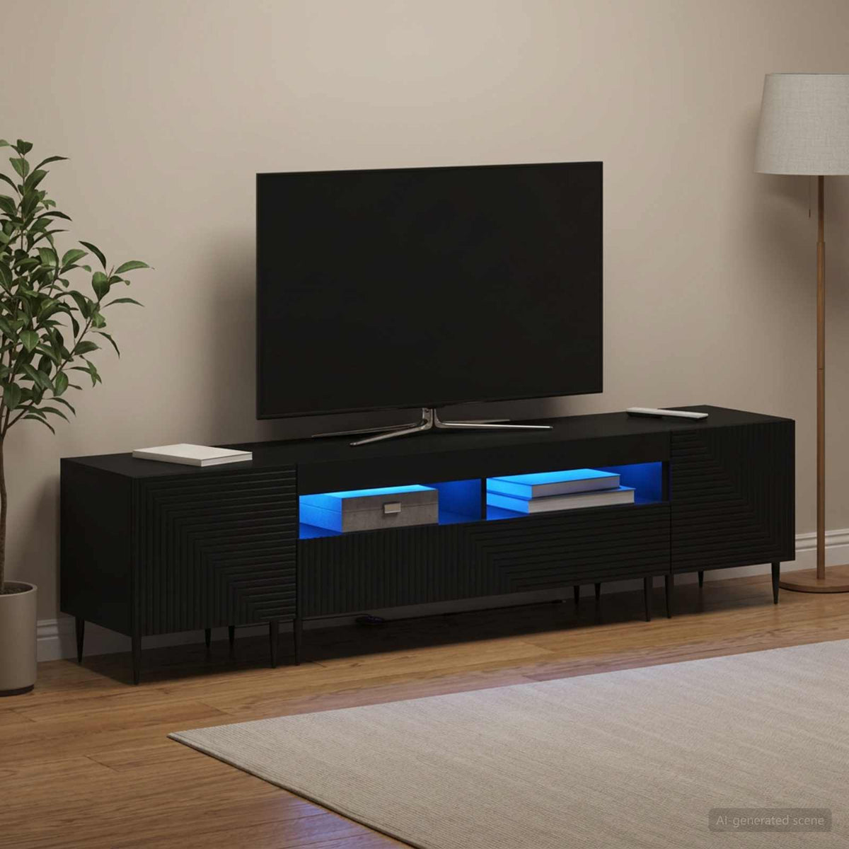 3 dalių LED televizoriaus spintelė Juoda Apdirbta mediena