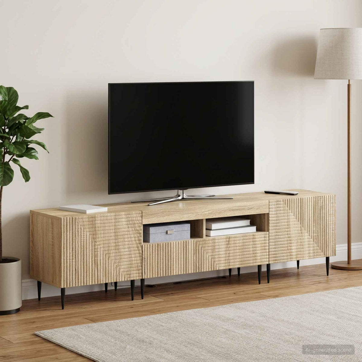 3 dalių LED televizoriaus spintelė Sonoma ąžuolas