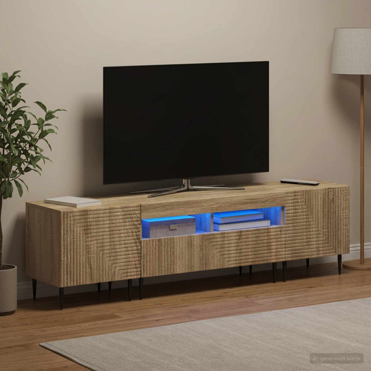 3 dalių LED televizoriaus spintelė Sonoma ąžuolas