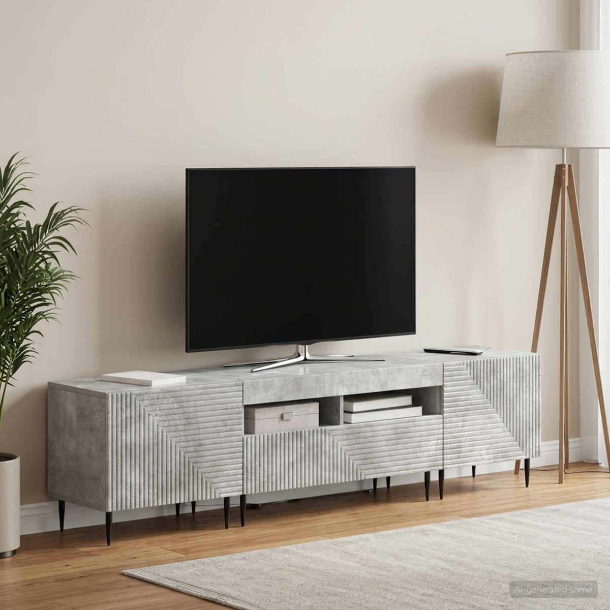 3 dalių LED televizoriaus spintelė Betono pilka