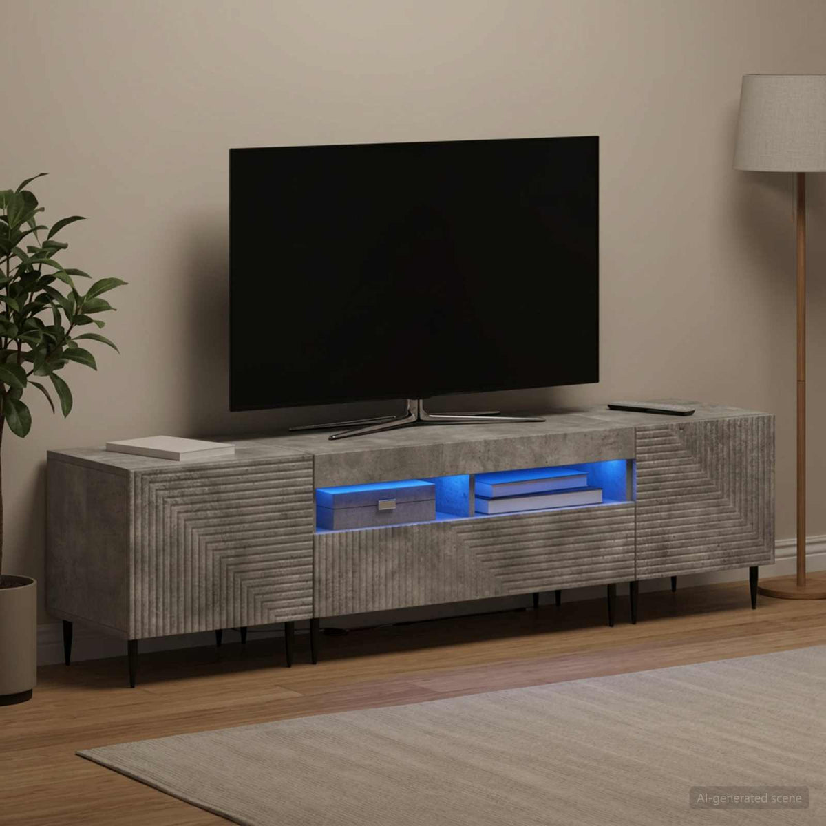 3 dalių LED televizoriaus spintelė Betono pilka