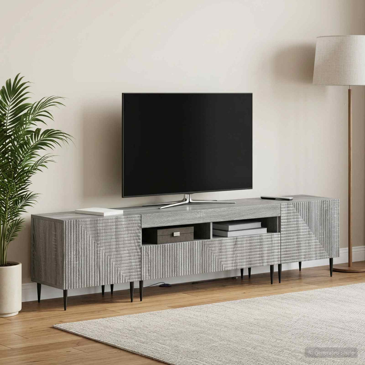 3 dalių LED televizoriaus spintelė Pilka Sonoma
