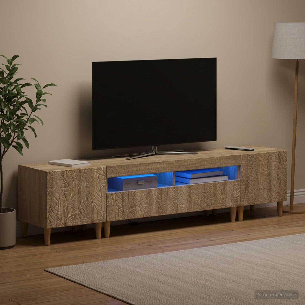 5 dalių LED televizoriaus stovas Sonoma ąžuolas