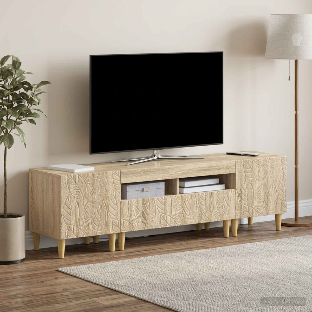 5 dalių LED televizoriaus stovas Sonoma ąžuolas