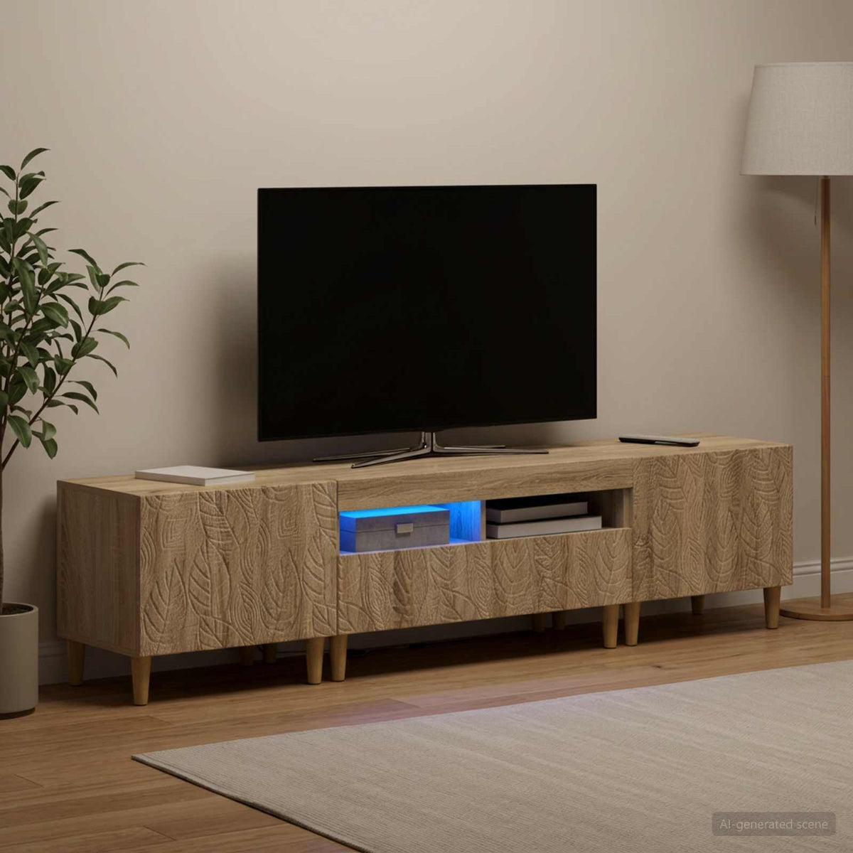 5 dalių LED televizoriaus stovas Sonoma ąžuolas