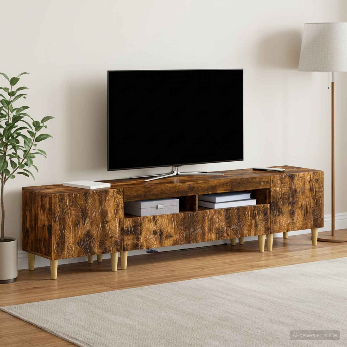 5 dalių LED televizoriaus stovas Dūminio ąžuolo