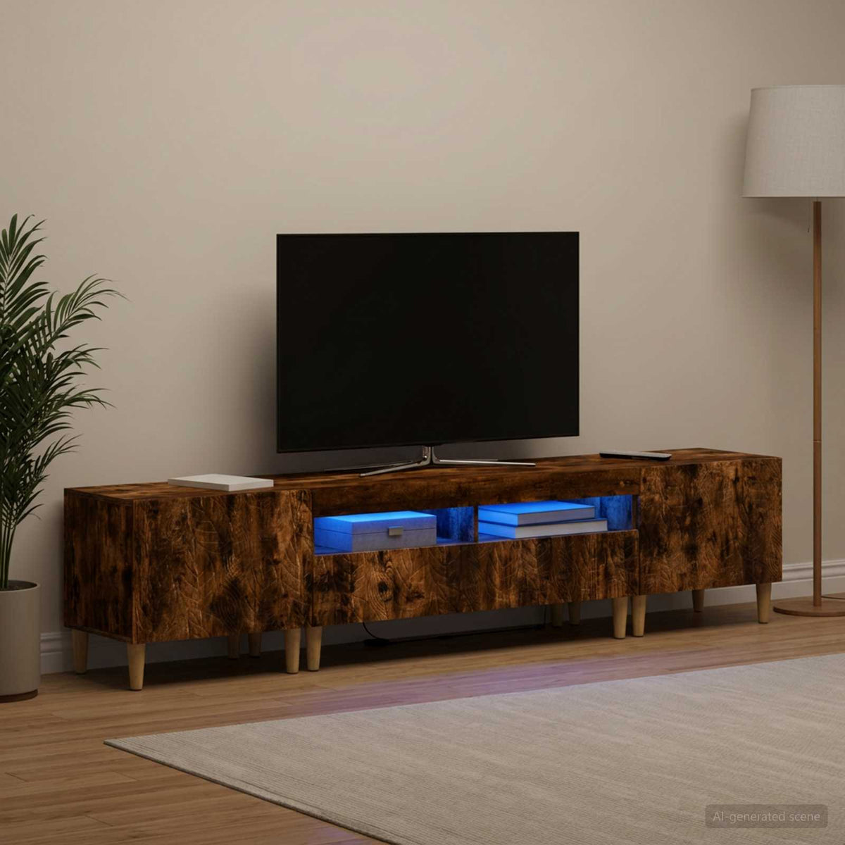 5 dalių LED televizoriaus stovas Dūminio ąžuolo