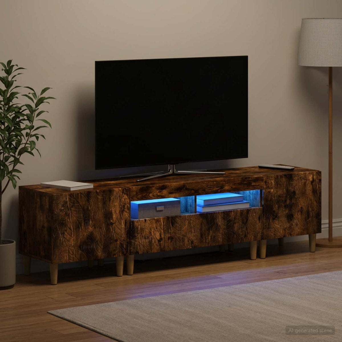 5 dalių LED televizoriaus stovas Dūminio ąžuolo