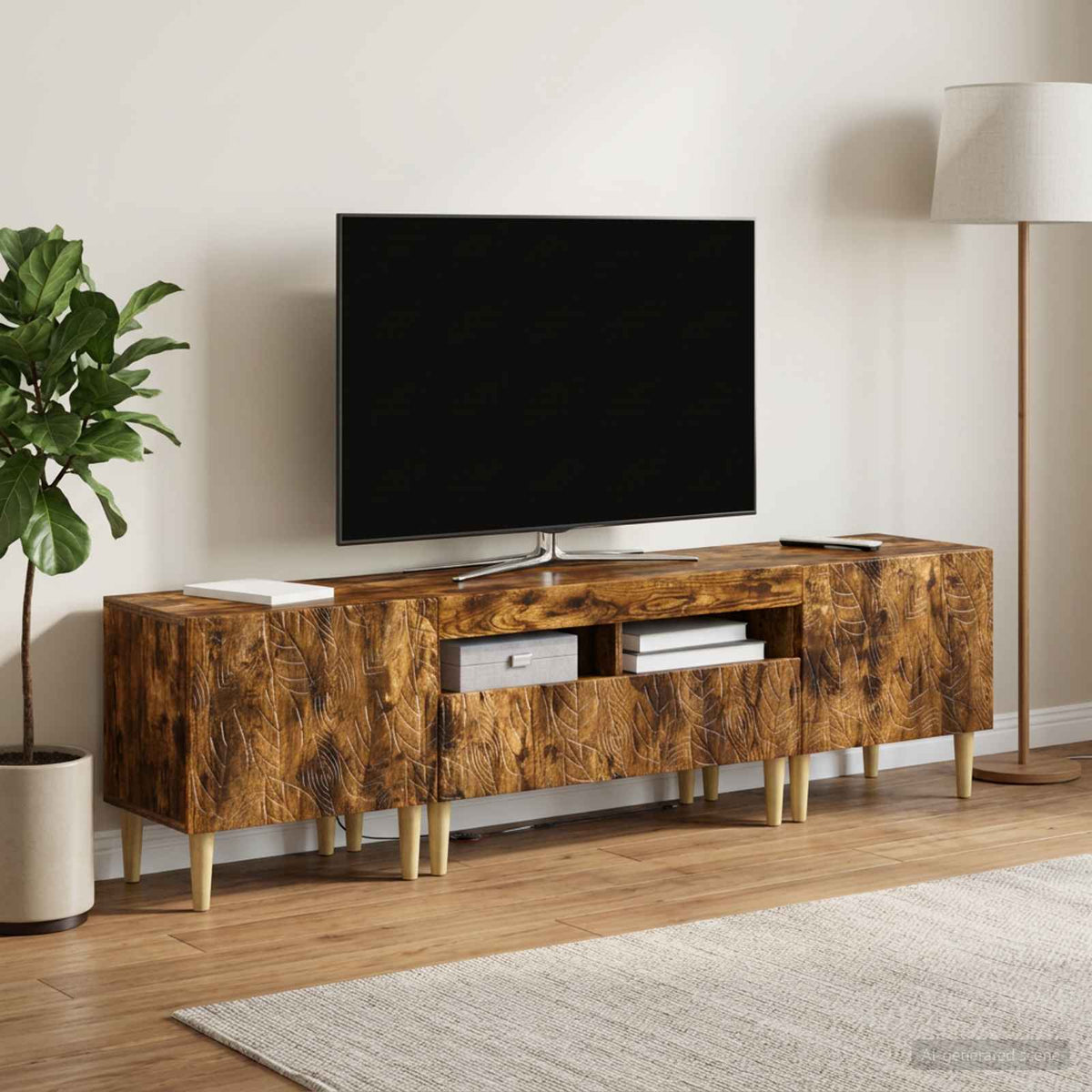 5 dalių LED televizoriaus stovas Dūminio ąžuolo